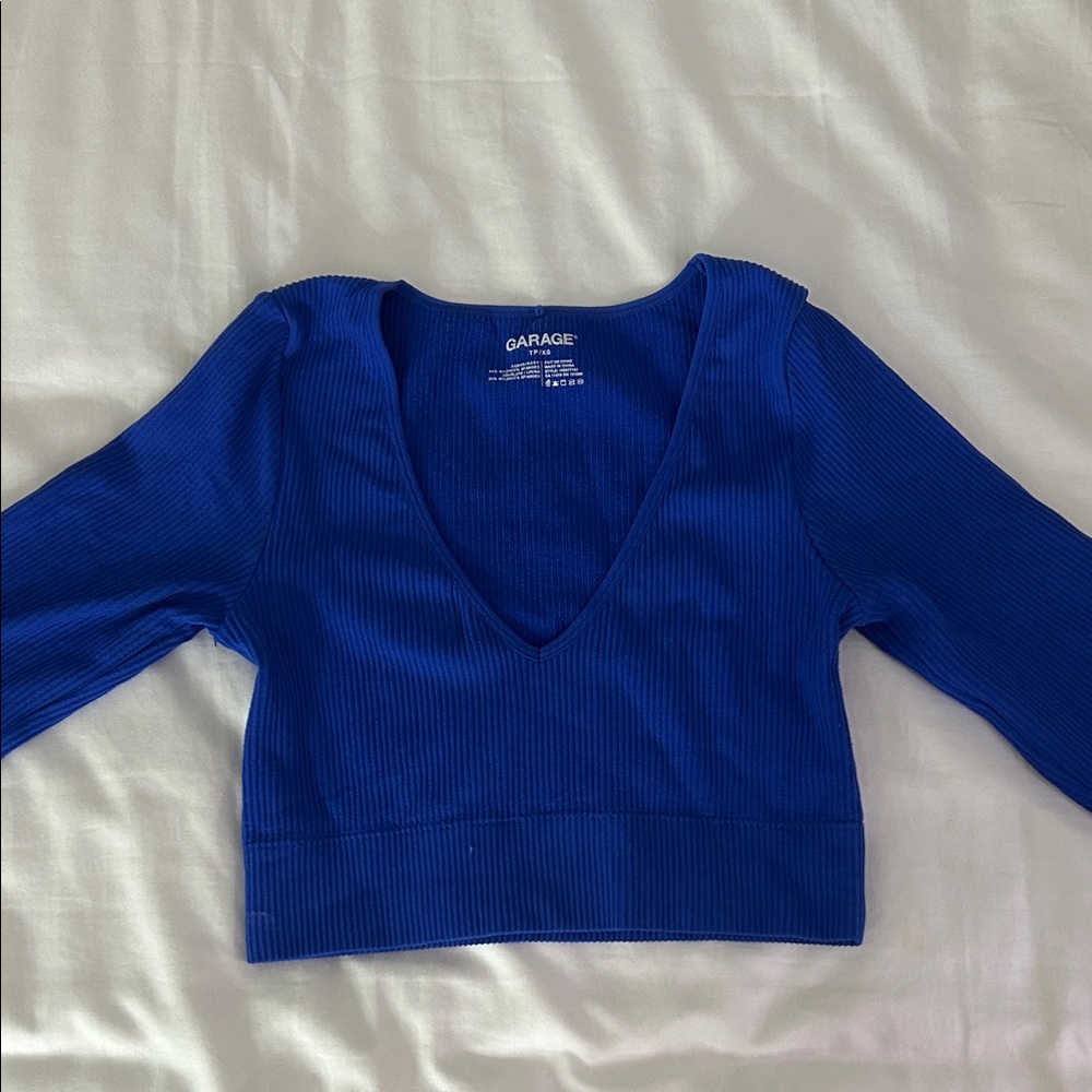 Garage Royal Blue V-Neck Crop Top Long Sleeve